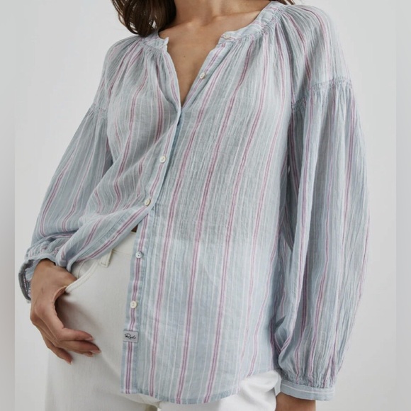 Rails Striped Button-Up Blouse - White and Pink - Picture 1 of 7